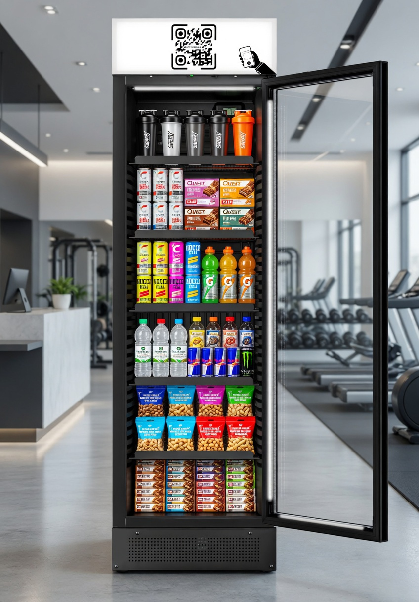 Foodlock smartkyl med bars och dryck på gym – obemannad försäljning med Swish-betalning